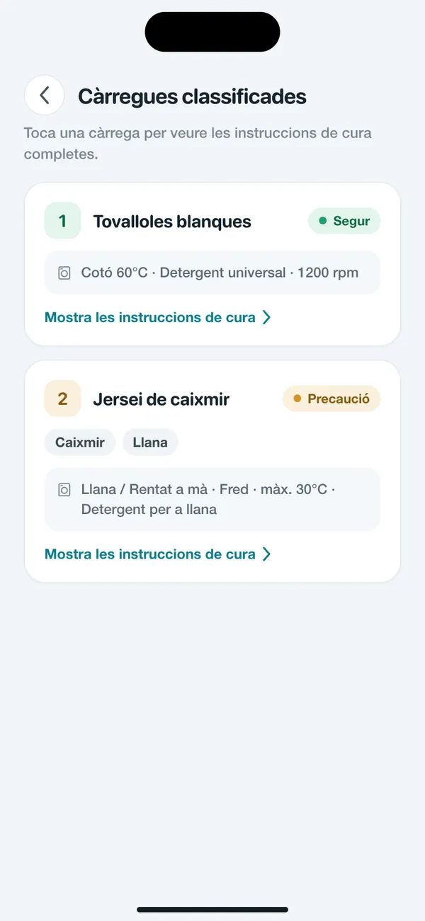 WashGuard reparteix diverses peces en càrregues de rentat