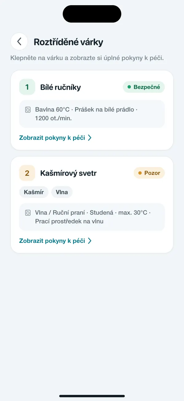 WashGuard rozděluje několik kusů oblečení do várek
