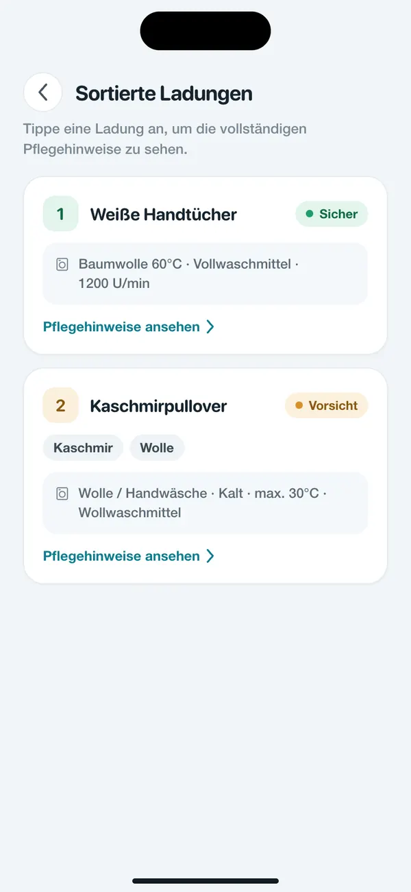 WashGuard teilt mehrere Kleidungsstücke in Waschladungen auf