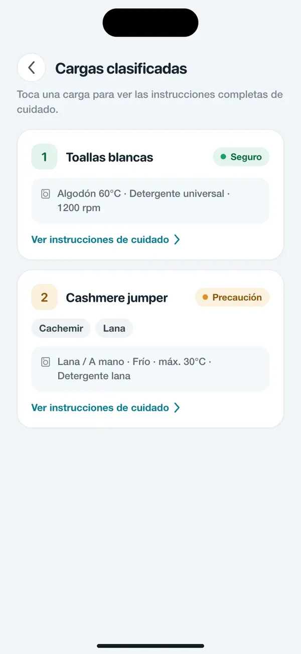 WashGuard reparte varias prendas en cargas de lavado