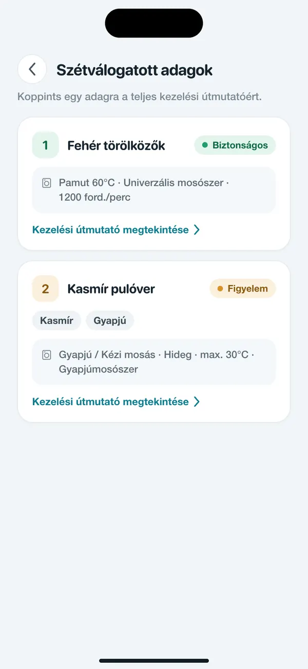 A WashGuard több ruhadarabot mosási adagokra oszt
