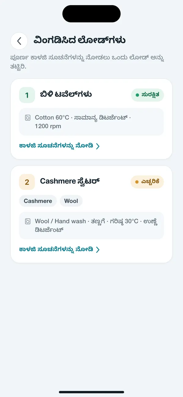 WashGuard ಹಲವು ಬಟ್ಟೆಗಳನ್ನು ವಾಷ್ ಲೋಡ್ಗಳಾಗಿ ವಿಂಗಡಿಸುತ್ತಿದೆ