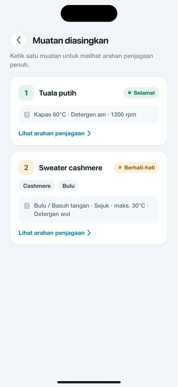 WashGuard membahagikan beberapa helai pakaian kepada muatan basuhan