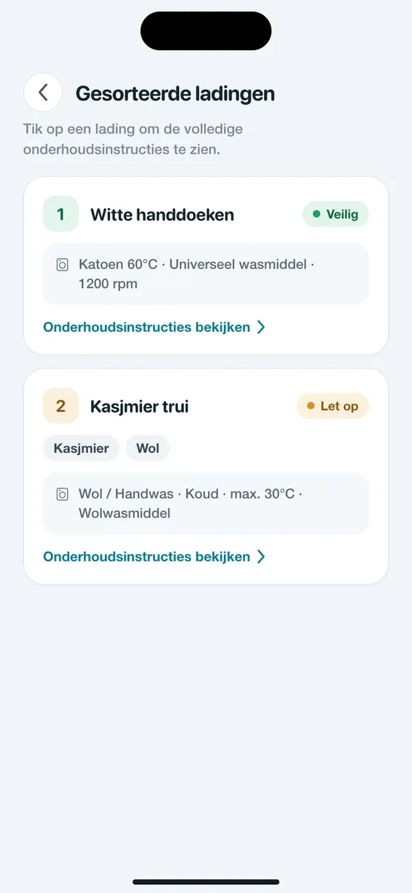 WashGuard verdeelt meerdere kledingstukken in wasladingen
