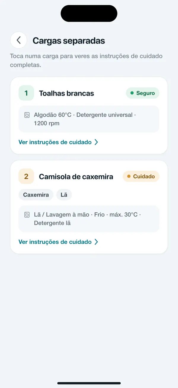 O WashGuard divide várias peças de roupa em cargas de lavagem