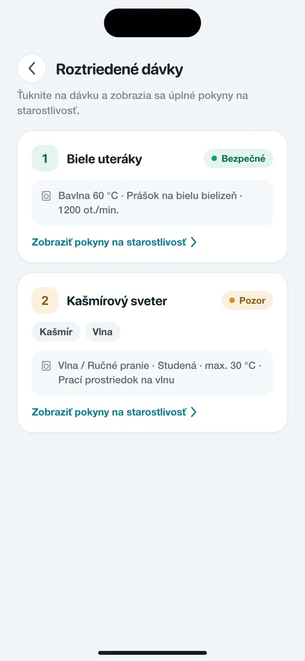 WashGuard rozdeľuje viacero kusov oblečenia do dávok